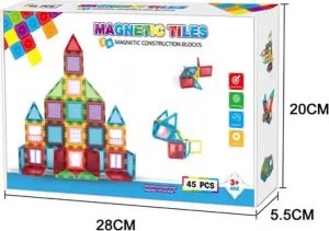 EDUKACYJNE KLOCKI MAGNETYCZNE KONSTRUKCYJNE ZESTAW 45 EL. + naklejki EMOTKI 4