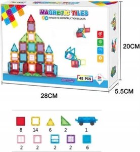 EDUKACYJNE KLOCKI MAGNETYCZNE KONSTRUKCYJNE ZESTAW 45 EL. + naklejki EMOTKI 9