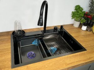 Zlewozmywak KUCHENNY JEDNOKOMOROWY z WODOSPADEM WIELOFUNKCYJNY + BATERIA TG-KS-68-S 6