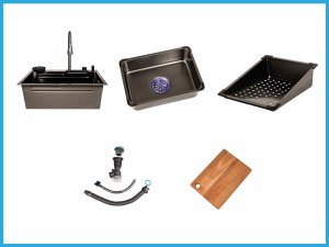 Zlewozmywak KUCHENNY JEDNOKOMOROWY z WODOSPADEM WIELOFUNKCYJNY + BATERIA TG-KS-68-S 10