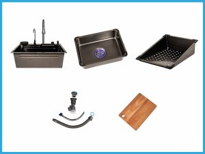 Zlewozmywak KUCHENNY JEDNOKOMOROWY z WODOSPADEM WIELOFUNKCYJNY + BATERIA TG-KS-68-W 11