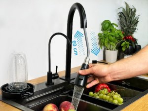 Zlewozmywak KUCHENNY JEDNOKOMOROWY z WODOSPADEM WIELOFUNKCYJNY + BATERIA TG-KS-68-W 2