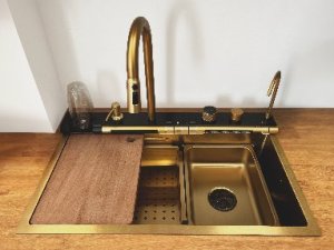 Zlewozmywak KUCHENNY JEDNOKOMOROWY z WODOSPADEM WIELOFUNKCYJNY + BATERIA TG-KS-LED-B-75-G 13