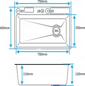 Zlewozmywak KUCHENNY JEDNOKOMOROWY z WODOSPADEM WIELOFUNKCYJNY + BATERIA TG-KS-LED-B-75-G 14