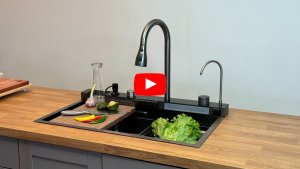 Zlewozmywak KUCHENNY JEDNOKOMOROWY z WODOSPADEM WIELOFUNKCYJNY + BATERIA TG-KS-LED-B-75-G 9