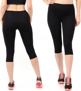 Legginsy damskie 3/4 krótkie Polskie bawełniane Getry Czarne XL 1