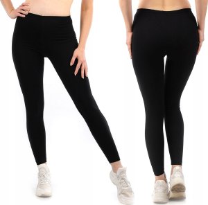 Legginsy damskie długie Polskie Getry Bawełniane Czarne XXL 1