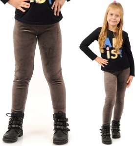 Legginsy dziewczęce Welurowe Elastyczne Spodnie Getry Welur Cappuccino 110 1