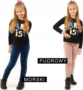 Legginsy dziewczęce Welurowe Elastyczne Spodnie Getry Welur Granatowe 128 9