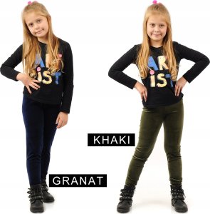 Legginsy dziewczęce Welurowe Elastyczne Spodnie Getry Welur Khaki 134 8