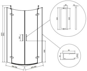 KABINA PRYSZNICOWA PÓŁOKRĄGŁA CITY CHROM 90X90X195 SZKŁO TRANSP 2