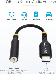 StarTech USBCAUDIO2 zmieniacz płci / kabli USB Type-C 2.0 3,5 mm Czarny 7