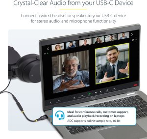 StarTech USBCAUDIO2 zmieniacz płci / kabli USB Type-C 2.0 3,5 mm Czarny 8