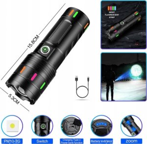 LATARKA Laserowa LED PM10-TG Taktyczna Mocna USB ZOOM POWERBANK 8951 4