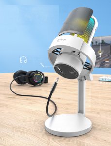 Mikrofon pojemnościowy studyjny Fifine A8W AMPLIGAME USB RGB PnP gamingowy 6