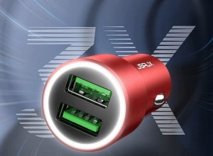 JSAUX szybka ładowarka samochodowa 2 USB-A QC 36W czerwona 3