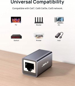 JSAUX Złączka sieciowa RJ45 szara 10GB cat 8 aluminium 4