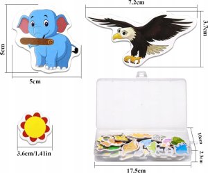 Magnesy na lodówkę zwierzęta piankowe 36 elementów pojemnik 13