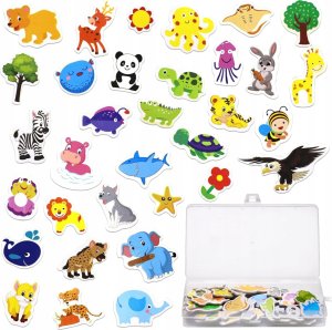 Magnesy na lodówkę zwierzęta piankowe 36 elementów pojemnik 3