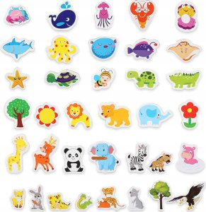 Magnesy na lodówkę zwierzęta piankowe 36 elementów pojemnik 8