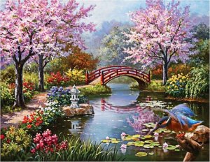 Haft Diamentowy, Obraz, Mozaika Diamentowa Diamond Painting, JAPOŃSKI OGRÓD 40x30cm 1