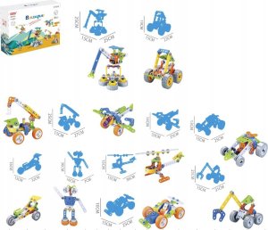 Klocki Konstrukcyjne, Elastyczne 167 El. Pojazdy Budowlane, Auto, Wyścigówka, Samolot, Robot Do Rozkręcania I Skręcania 10w1 1