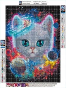 DK Diamentowy haft, Obraz, Mozaika diamentowa, Diamond Painting, Kosmiczny kot 30x40cm 2