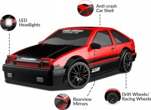Samochód Do Driftu, Auto RC Drift 1:24 2,4 GHz 4WD CZERWONA TOYOTA 45