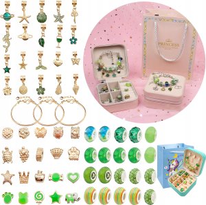 Zestaw Do Tworzenia Robienia Biżuterii, Bransoletek, Charmsy, Zawieszki, Koraliki ODCIENIE ZIELENI 2