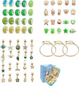 Zestaw Do Tworzenia Robienia Biżuterii, Bransoletek, Charmsy, Zawieszki, Koraliki ODCIENIE ZIELENI 6