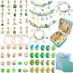 Zestaw Do Tworzenia Robienia Biżuterii, Bransoletek, Charmsy, Zawieszki, Koraliki ODCIENIE ZIELENI 10