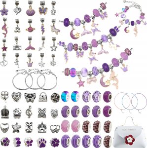 Zestaw Do Tworzenia Robienia Biżuterii, Bransoletek, Charmsy, Zawieszki, Koraliki 66el. ODCIENIE FIOLETU + Kosmetyczka 1