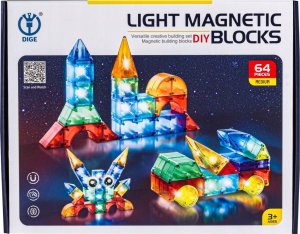 ProNice Klocki Magnetyczne, Konstrukcyjne, Świecące Elementy, Figury 3D 64 El. 13