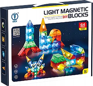 ProNice Klocki Magnetyczne, Konstrukcyjne, Świecące Elementy, Figury 3D 64 El. 2