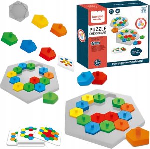 Edukacyjna Gra Logiczna Na Refleks Karty, Układanka "Puzzle Chessboard" Klocki + 30 kart 5