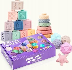MalPlay Edukacyjny zestaw klocków dla malucha, Miękkie Klocki, Cyferki, Figury geometryczne, Kształty, Wieża 23 sztuki 7