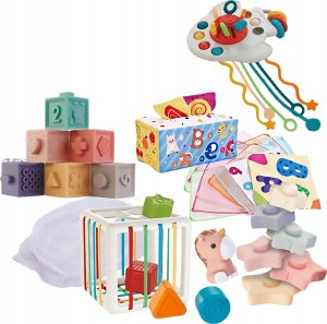 ProNice Zabawki Sensoryczne Miękkie klocki 6w1, Gryzak, Sensoryczna Wieża Karty Dla Dzieci 5