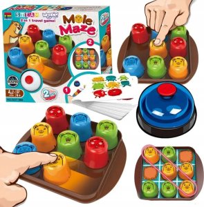 Edukacyjna Gra Logiczna "MOLE MAZE" 2w1 SZYBKIE KUBECZKI, Kółko Krzyżyk, Karty 1