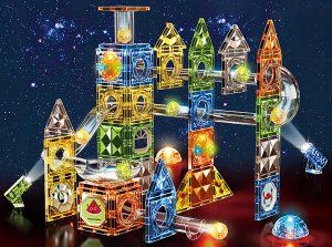 Klocki Magnetyczne Konstrukcyjne TOR KULKOWY Świecące Elementy 105 El. Kulodrom 2