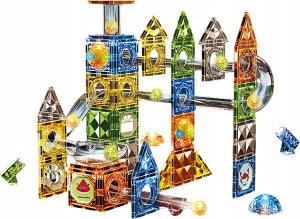 Klocki Magnetyczne Konstrukcyjne TOR KULKOWY Świecące Elementy 105 El. Kulodrom 3