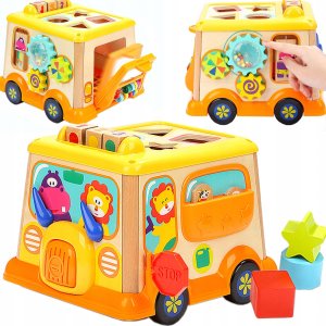 Drewniana Kostka Edukacyjna Sorter Klocki CYFRY autobus 1