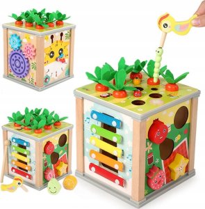 DREWNIANA KOSTKA EDUKACYJNA SORTER CYMBAŁKI 1