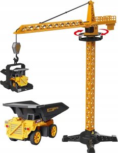 DŹWIG ŻURAW BUDOWLANY OBROTOWY RUCHOMY BUDOWA 50 ELEMENTÓW + POJAZD NIESPODZIANKA 11