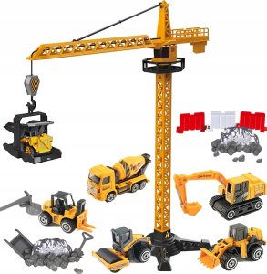 DŹWIG ŻURAW BUDOWLANY OBROTOWY RUCHOMY BUDOWA 50 ELEMENTÓW + POJAZD NIESPODZIANKA 10