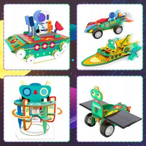 SEKRETY ELEKTRONIKI ZBUDUJ ROBOTA ZESTAW 6w1 DREWNIANY MODEL KOSMOS 2