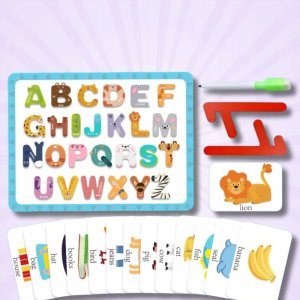 Duży Zestaw Drewniane Magnetyczne Literki z Tablicą Marker Zabawa Nauka 1