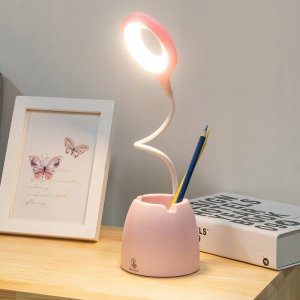 LAMPKA BIURKOWA RÓŻOWA Z POJEMNIKIEM 1