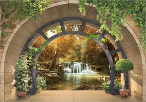 FOTOTAPETA 3D OKNO WODOSPAD DO SYPIALNI SALONU TAPETA FLIZELINA 300x210 1