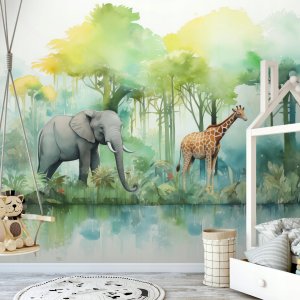 FOTOTAPETA DLA DZIECI LAS ZWIERZĘTA DŻUNGLA SAFARI TAPETA NA ŚCIANĘ 150x105 2