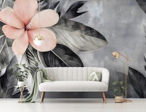 FOTOTAPETA KWIATY BETON LIŚCIE IMITACJA DO SYPIALNI SALONU TAPETA 150x105 2